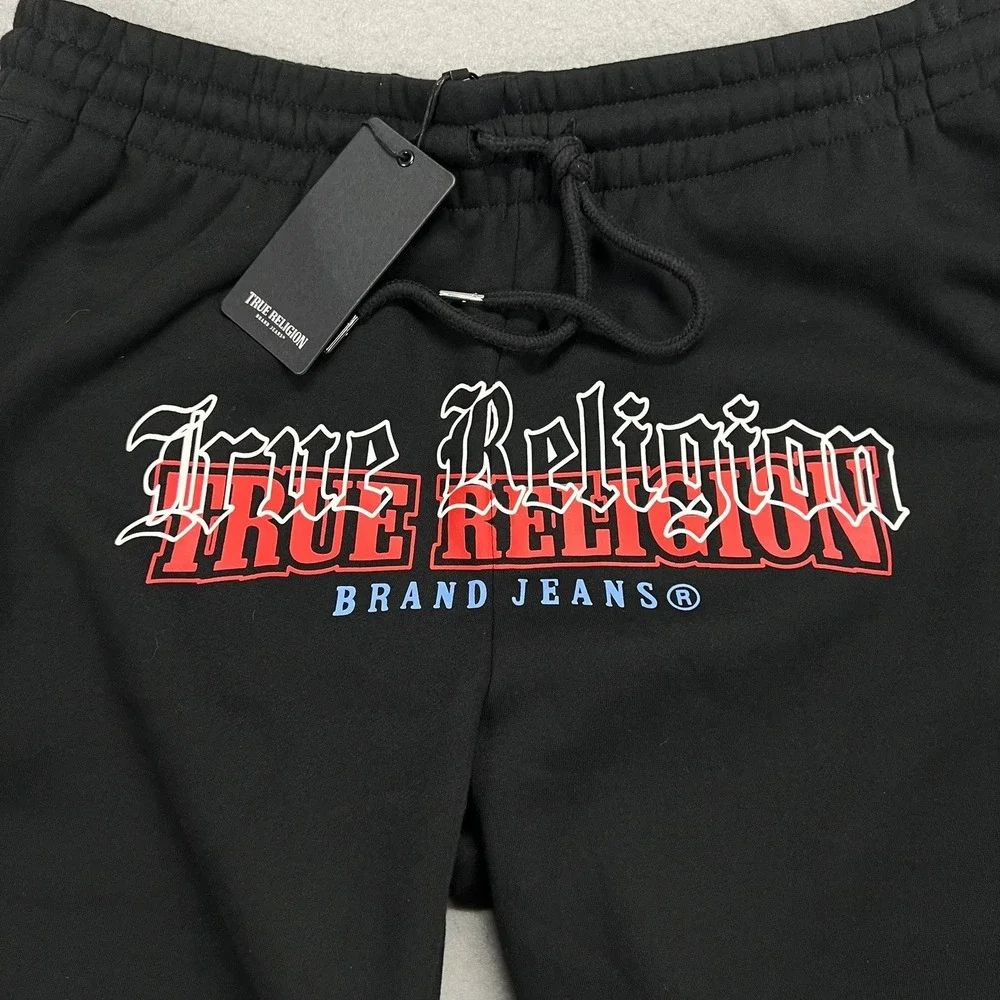 True Religion Jeans Sweat Shorts Jet Black XL Mens Multi Print Relaxed Fit